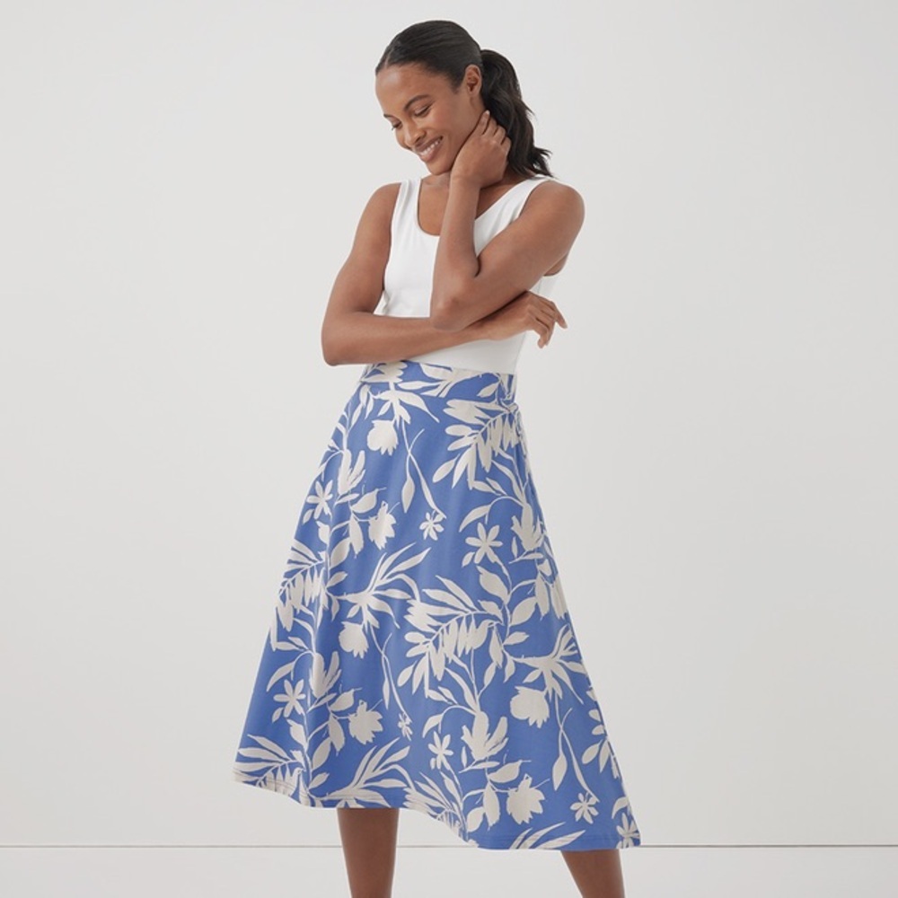 Pact Blue and White Floral Midi Skirt
